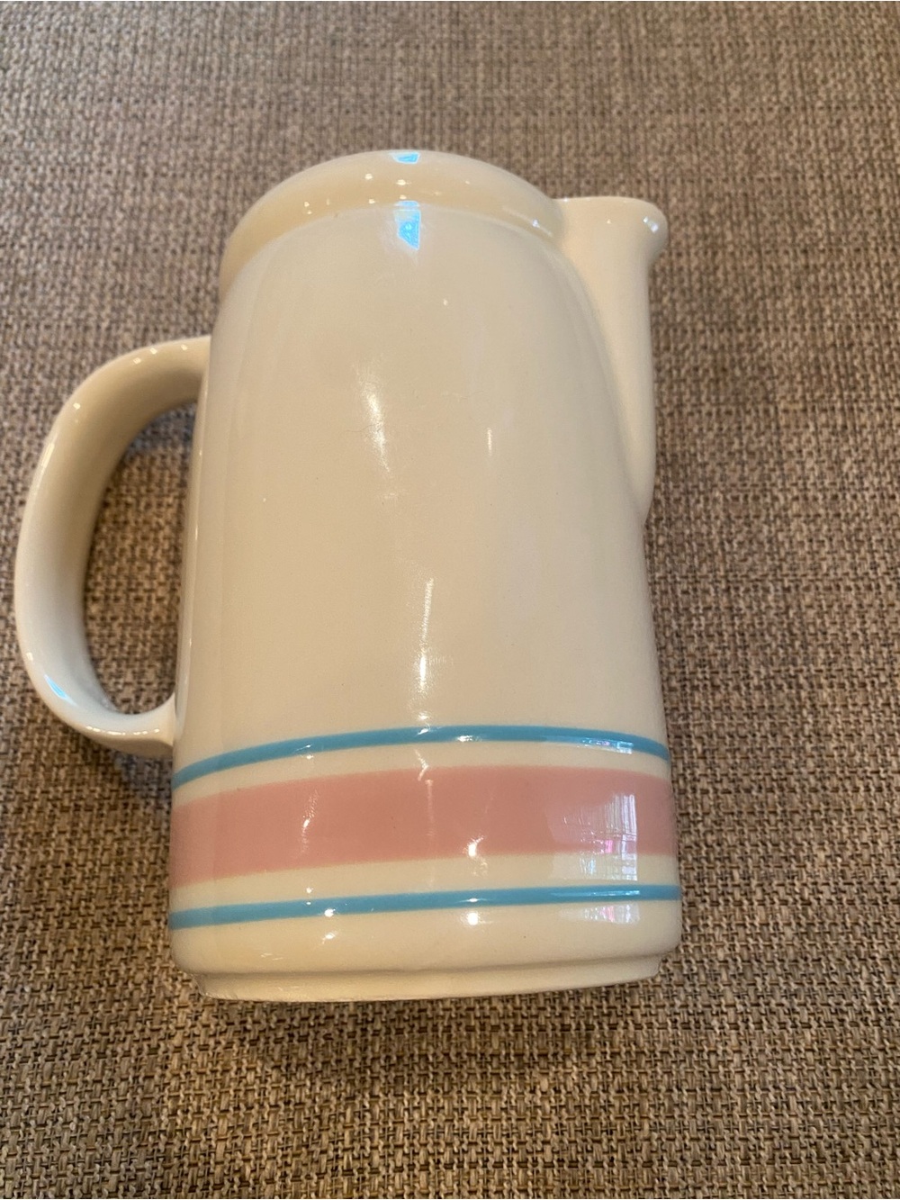 McCoy Pottery Pitcher with Pink and Blue Stripes